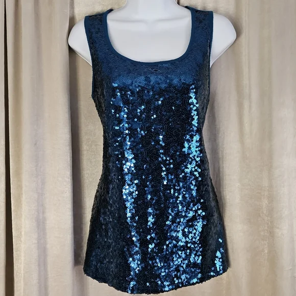 NWOT Versona teal blue sequined tank top blouse Womens Medium - Picture 8 of 8